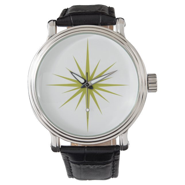 Montre Avocado Green Starburst atomique milieu du siècle  (devant)