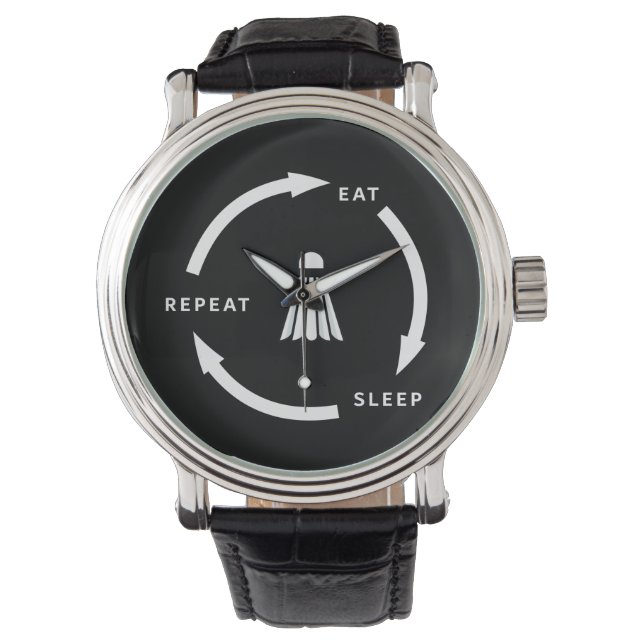 Montre Badminton Manger Dormir Répéter Citation de fan de (devant)