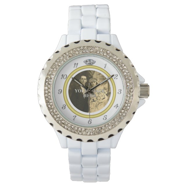 Montre Bague de Mariage de diamants avec photo en blanc (devant)