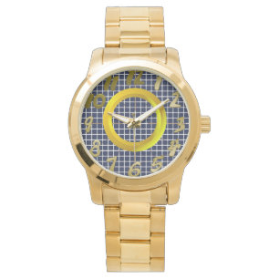 Montre Bague géométrique en or carrés bleus