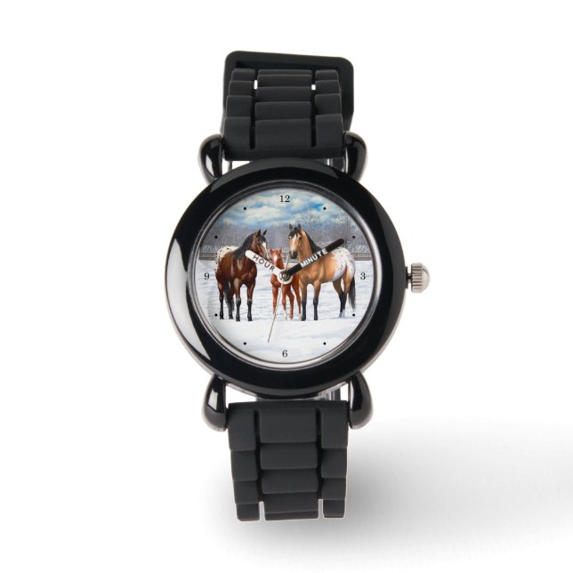 Montre Baie Châtaignes Grulla Appaloosa Chevaux En Neige (Recto)