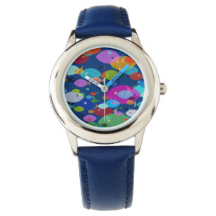 Montre Baignade colorée Poisson Motif Abstrait Bleu