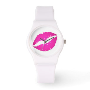 Montre Baiser en bâton de lèvre rose chaud