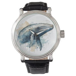 Montre baleine bleue nageant dans l'océan dans la couleur