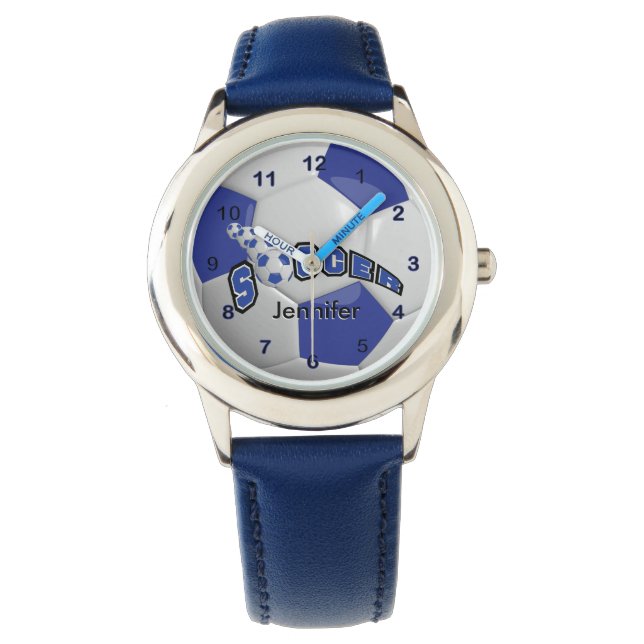 Montre Balle de football bleu foncé | Nom do-it-yourself (devant)