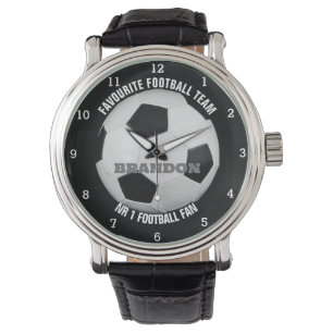 Montre Balle de football noir élégant Nom personnalisé ma