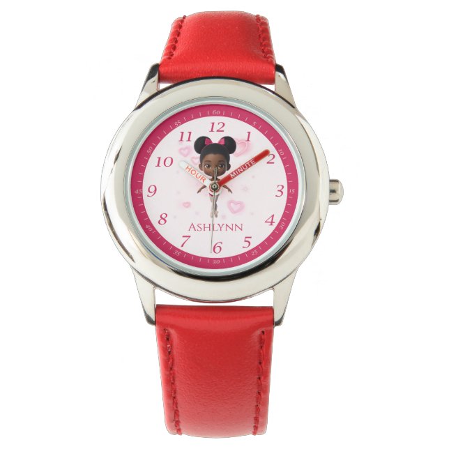 Montre Ballerina rouge personnalisée Apprendre à dire à l (devant)