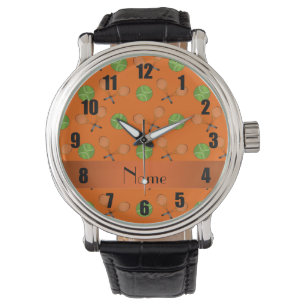 Montre Balles de tennis oranges nommées personnalisées