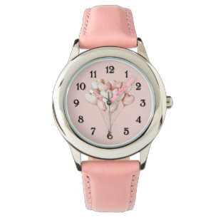 Montre Ballons Cœurs Crème Rose