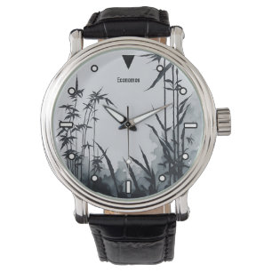 Montre Bambou peinture chinoise à l'encre noir et blanc