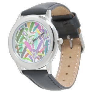 Montre Banane colorée tropicale Feuille Motif blanc