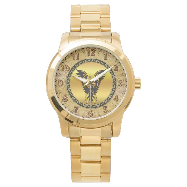 Montre Bande dessinée Aigle noir et or avec feuille d'or (devant)