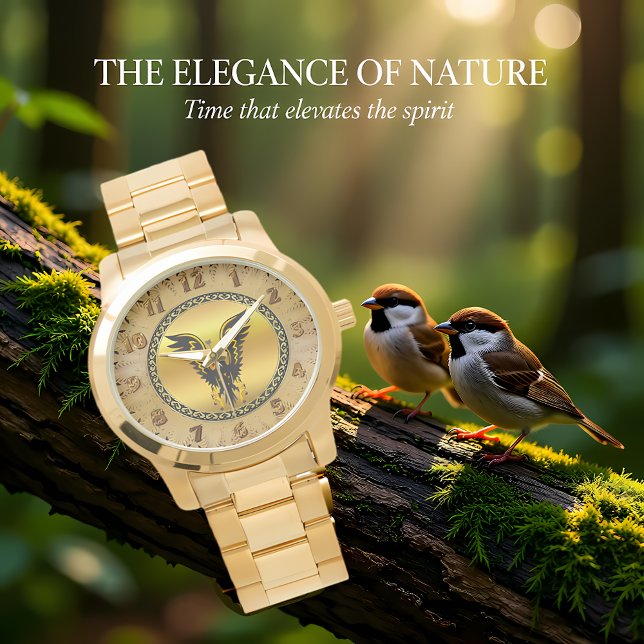 Montre Bande dessinée Aigle noir et or avec feuille d'or (Créateur téléchargé)