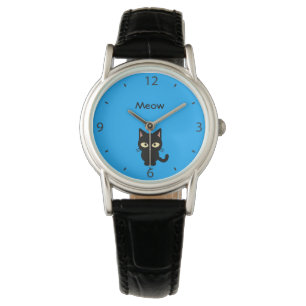 Montre Bande dessinée mignonne de meow de chat noir