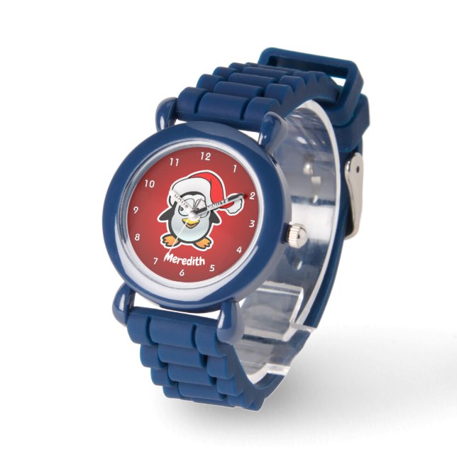 Montre Bande dessinée mignonne de pingouin du père noël (Angle)