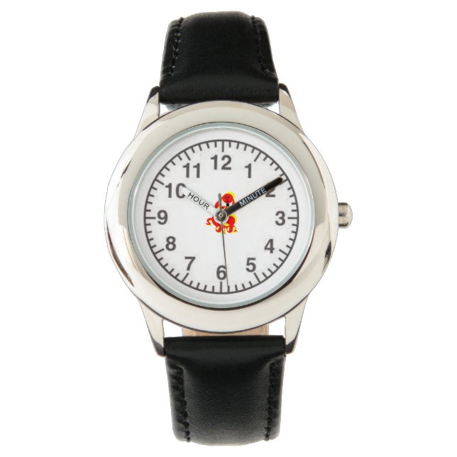 Montre Bande en cuir noir ZIMKA Kid's Stainless Steel (devant)