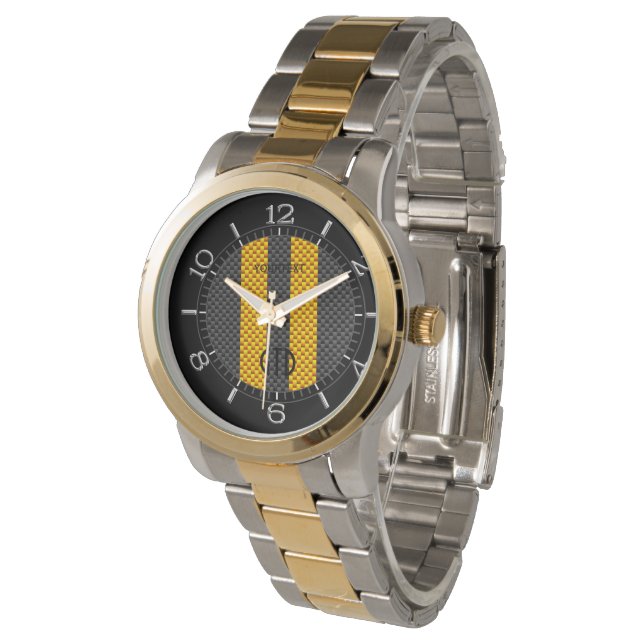 Montre Bandes de course jaune personnalisées Style carbon (Incliné)