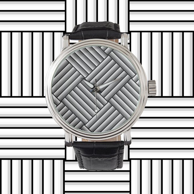 Montre Bandes modernes en noir, blanc et gris - cool (Créateur téléchargé)