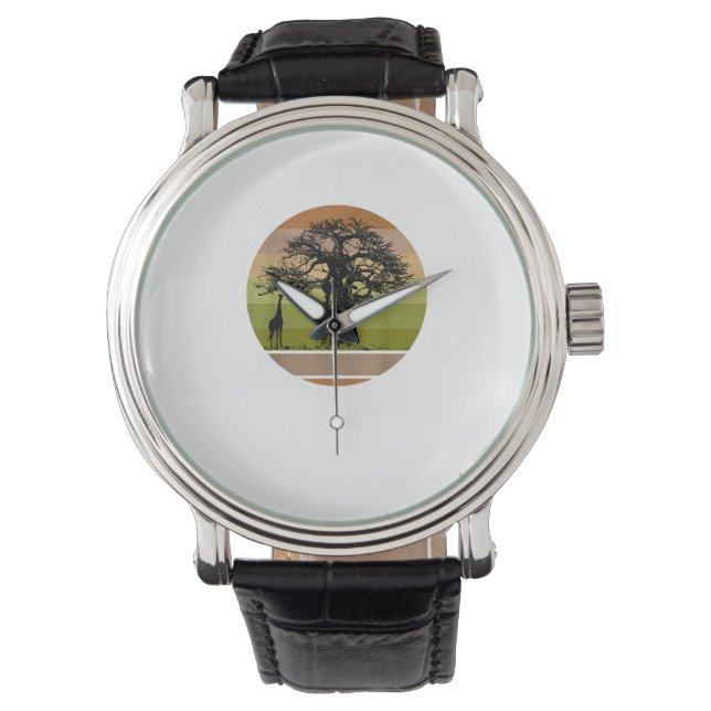 Montre Baobab Tree et Giraffe Coucher de soleil africain  (devant)