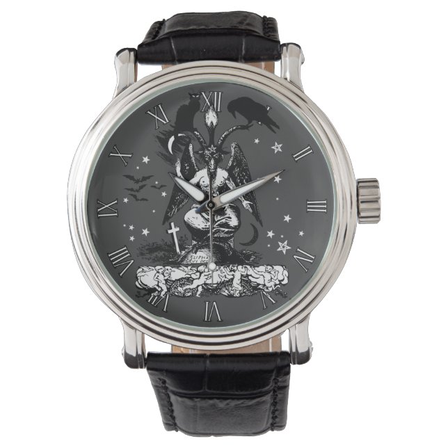 Montre Baphomet gothique, Chat et Corbeau (devant)