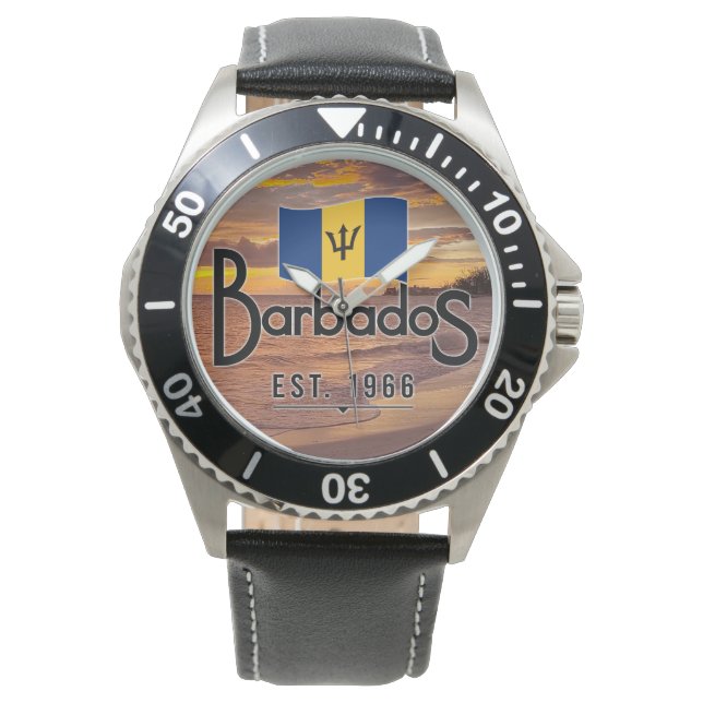 Montre "Barbade depuis 1966" Coucher de soleil avec drape (devant)