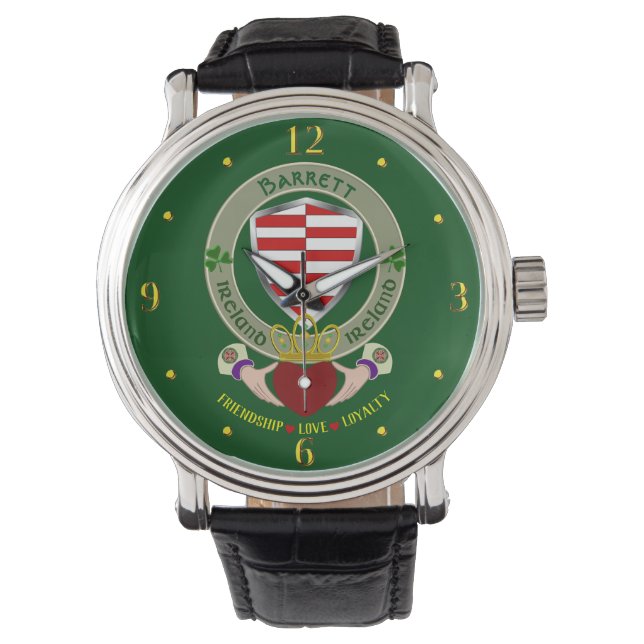 Montre Barrett Irish Shield & Claddagh Personnalisé (devant)