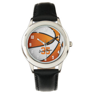 Montre basket-ball personnalisé blanc orange