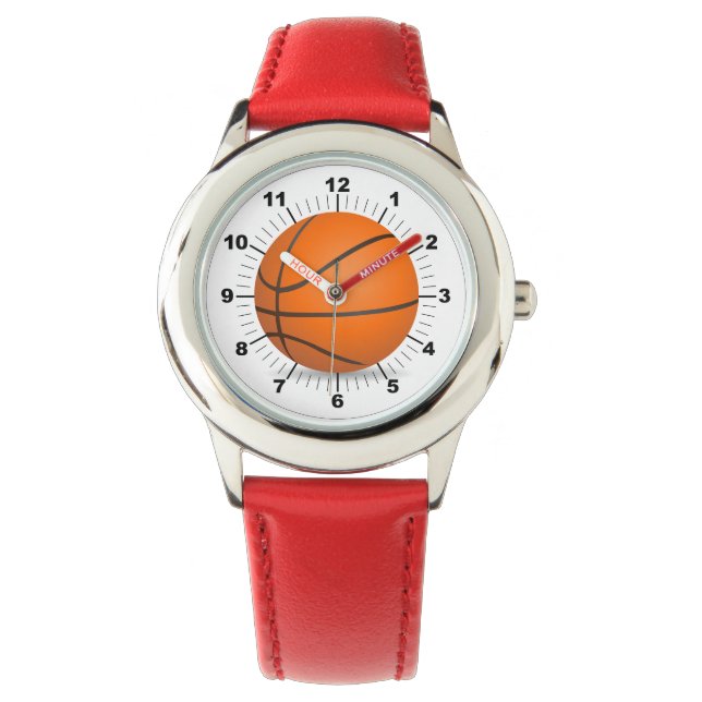 Montre Basket-ball rouge Regarder la sangle en cuir (devant)