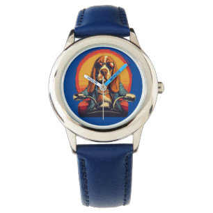 Montre basset cool hound biker au coucher du soleil