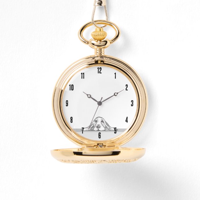 Montre basset hound noir blanc yeux de chiot simple  (Recto)