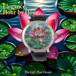 Montre Bassin Floral de Lotus en Verre Cathédrale
