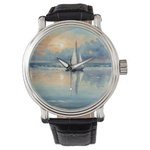 Montre Bateau À Voile Aquarelle Sur Peinture Océanique