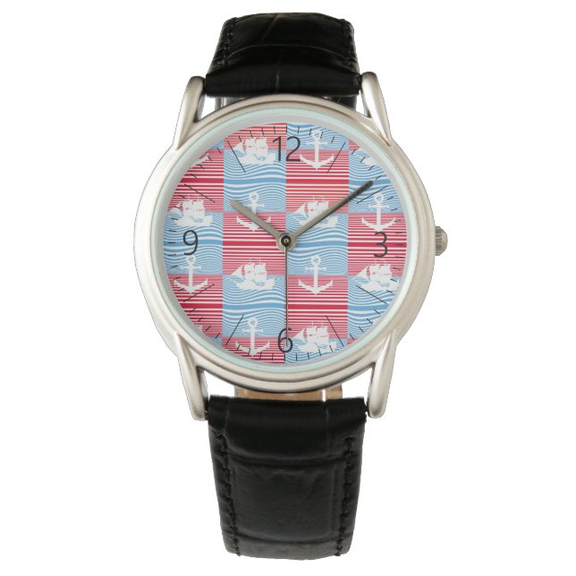 Montre Bateau à voile et motif d'ancre (devant)