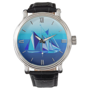 Montre Bateau à voile géométrique moderne / Yacht, bleu C