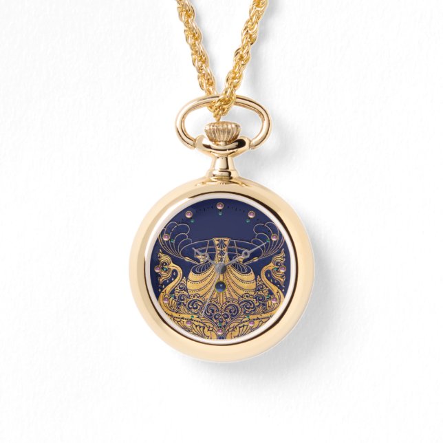 Montre Bateau antique, Dauphins, Or, Bleu marine Nautique (Recto)