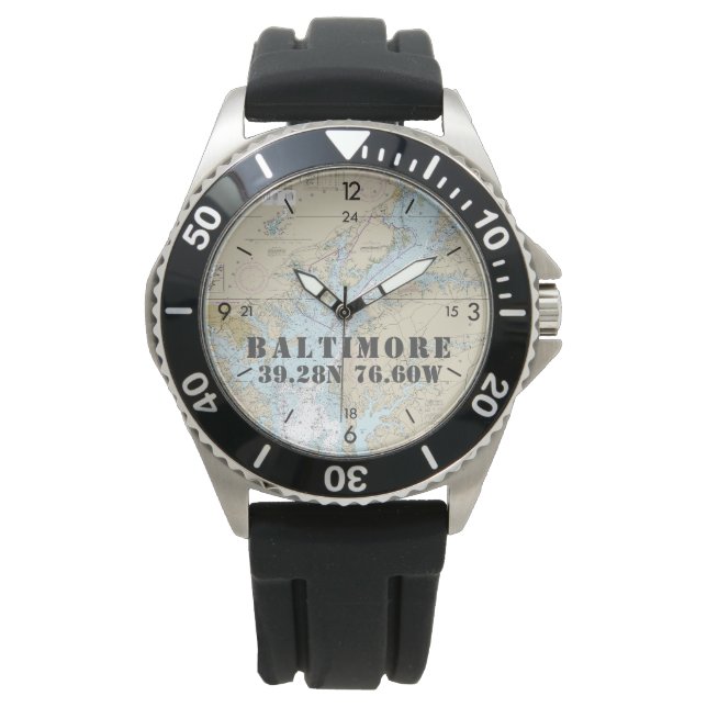 Montre Bateau Baltimore MD Nautical Latitude Longitude (devant)
