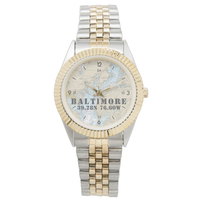 Montre Bateau Baltimore MD Nautical Latitude Longitude (devant)