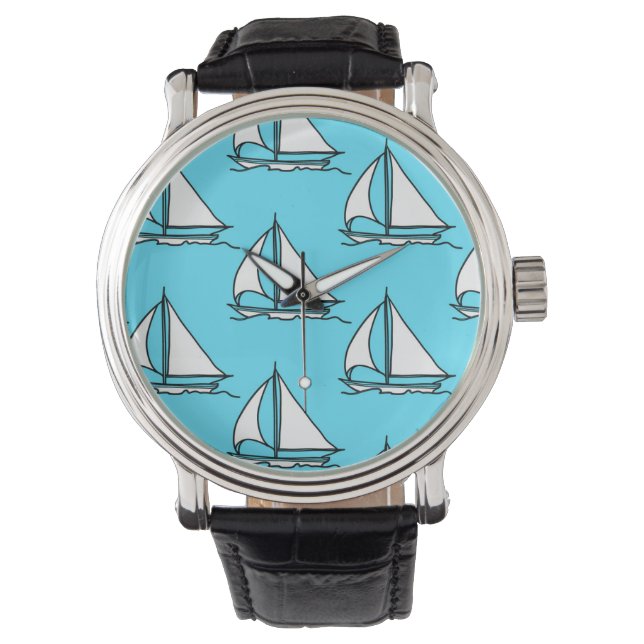 Montre Bateaux À Voiles Sur La Mer Bleue Motif (devant)