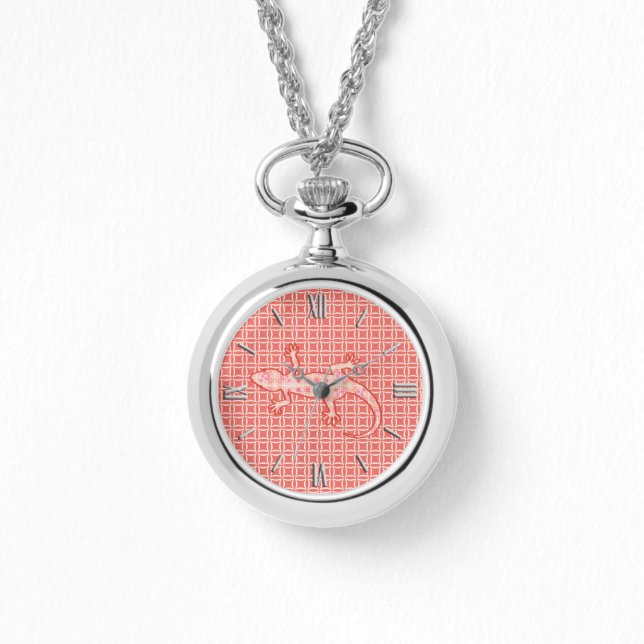 Montre Batik tribal Gecko - corail rose et crème (Recto)