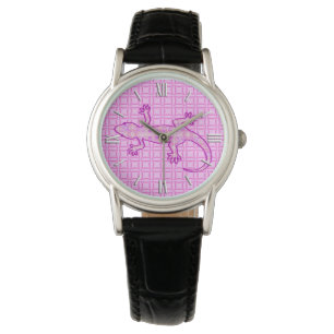 Montre Batik tribal Gecko - orchidée et coquille rose