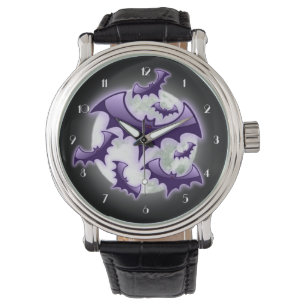Montre Bats à Pleine lune violet et noire