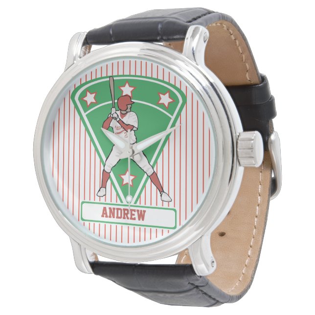 Montre Batterie de baseball personnalisée Star Rouge (Incliné)