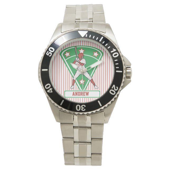 Montre Batterie de baseball personnalisée Star Rouge (devant)