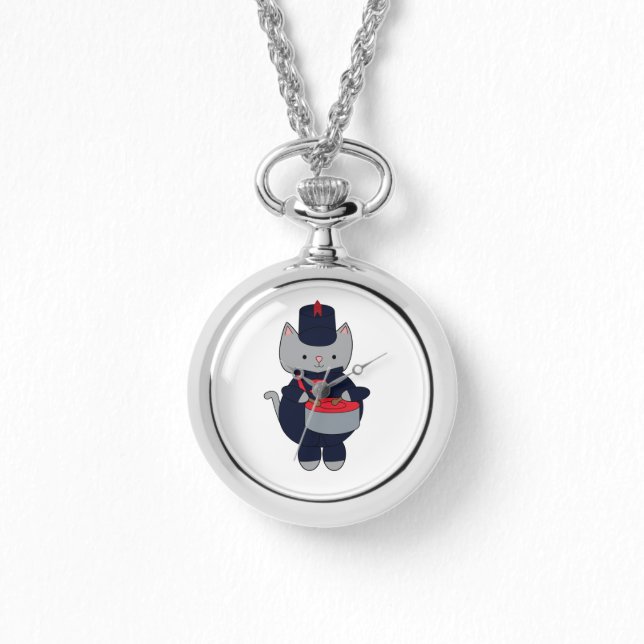 Montre Batteur de fanfare Chat Navy Bleu Rouge (Recto)