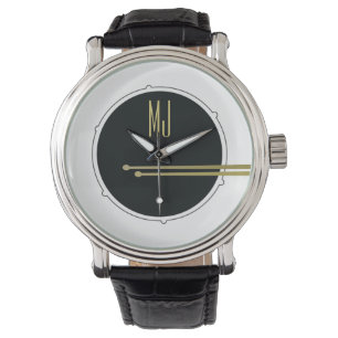Montre Batteur monogramme moderne noir et blanc