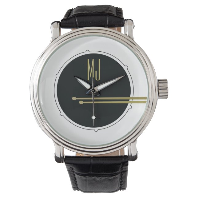 Montre Batteur monogramme moderne noir et blanc (devant)