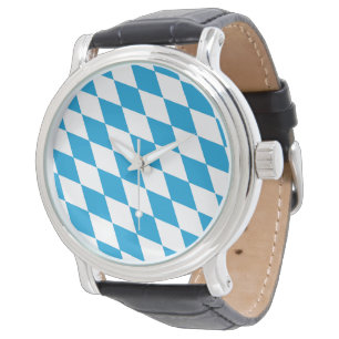 Montre Bavière diamant drapeau motif bleu et blanc