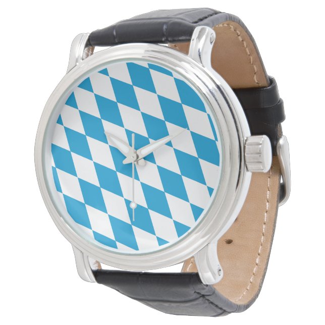 Montre Bavière diamant drapeau motif bleu et blanc (Incliné)
