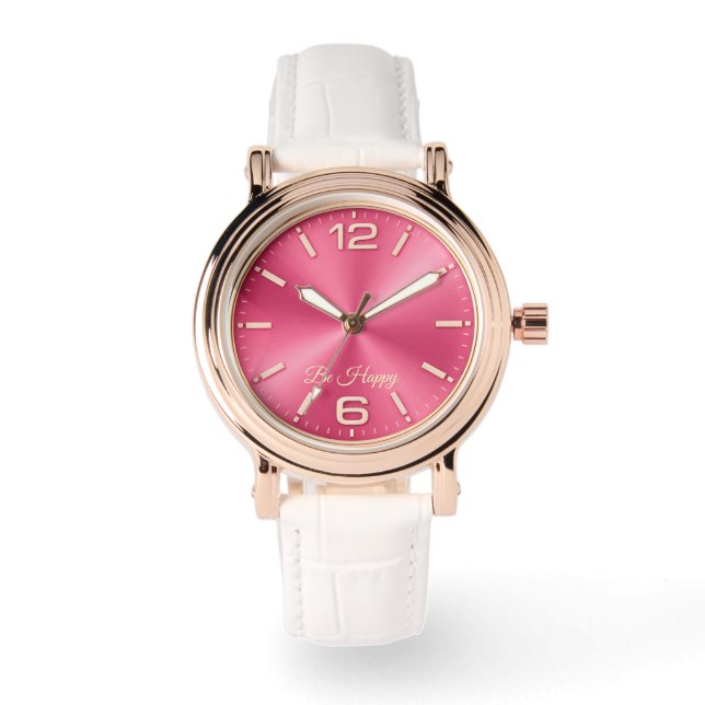 Montre "Be Happy" Rose Gold & Rose avec Bracelet B (Recto)