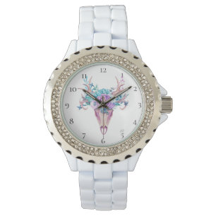 Montre *~* Beachy Skull Antlers Horn Boho Fleurs Tribal
